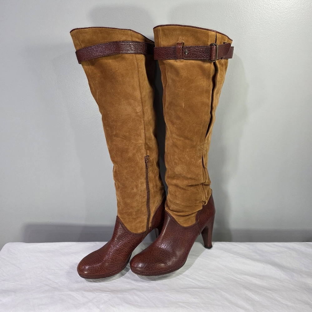 Chie Mihara Astrid High Heel Two Tone Tall Soft Suede Peppled Leather Boots. 11